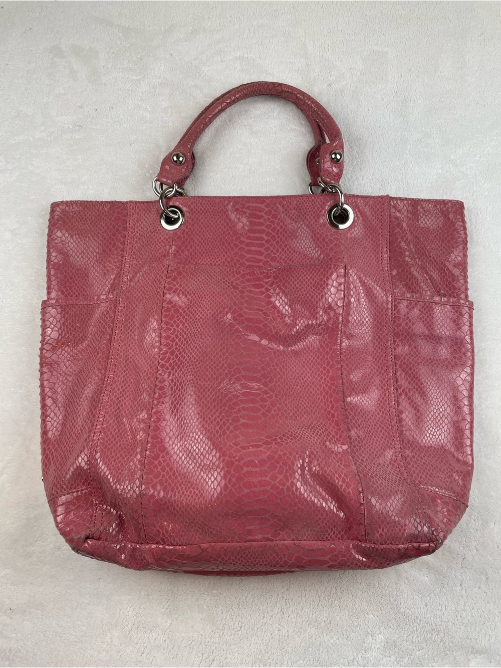 Perlina leather Pink Snake-Embossed Tote Bag